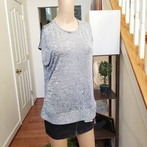 Bar III Ribbed -Trim High-Low Sweater Silver M